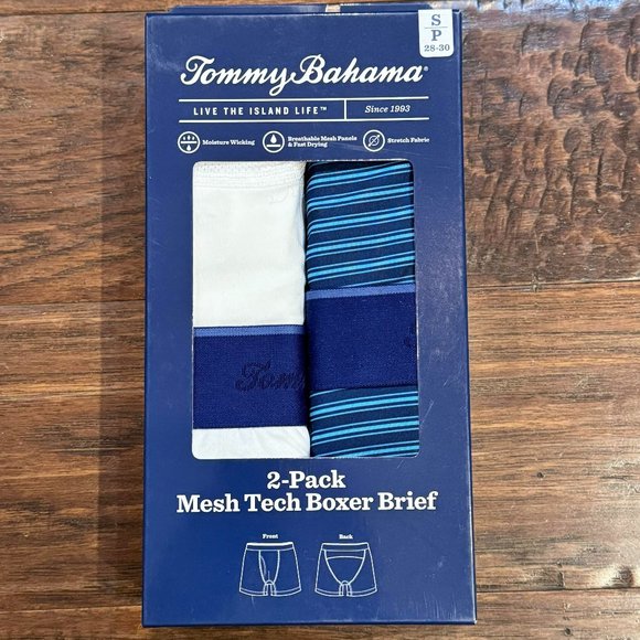 2 Pack Tommy Bahama Mesh Tech Boxer Briefs Underwear $58 Navy Stripes & White - Picture 10 of 16